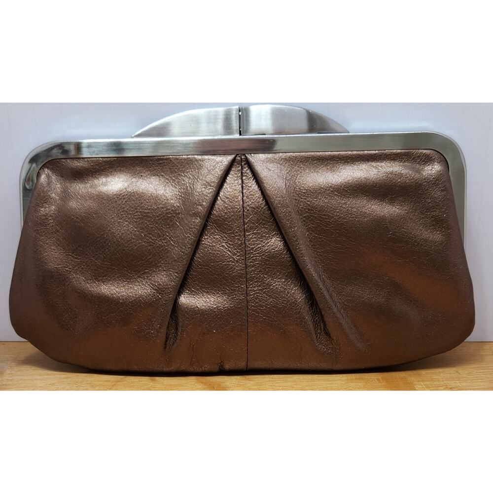 HOBO International Hayward Bronze Metalic leather Clutch 3 Chain Handle See Pics - Picture 2 of 6